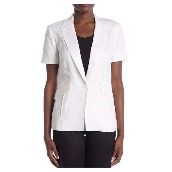 Nordstrom Laundry by Shelli Segal Size 12 Short Sleeve Linen Blend Blazer - Picture 2 of 7